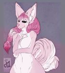  big_ears black_eyes braided_hair breasts canine cuteancuddly female fluffy fluffy_tail fur hair invalid_color long_hair mammal nude pink_fur pink_hair pinknfurry sketch solo white_fur wide_hips 