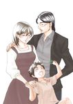  1girl 2boys black_hair brown_hair carla_yeager eren_yeager eyes_closed family father_and_son glasses grisha_yeager long_hair mother_and_son multiple_boys shingeki_no_kyojin short_hair smile 