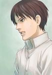  1boy brown_eyes brown_hair jean_kirchstein shingeki_no_kyojin short_hair simple_background solo wig 