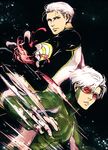  2boys avengers black_background fast glasses gloves magic marvel motion_blur multiple_boys running short_hair silver_hair simple_background speed speed_(marvel) white_hair x-men young_avengers 