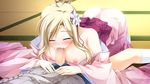  1girl blonde_hair blush breasts censored eyes_closed game_cg hair_ornament kimishima_ao long_hair nipples ornament otome_ga_tsumugu_koi_no_canvas penis shishidou_chiharu_flamsteed 