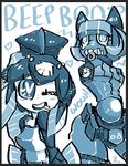 ;) bad_id bad_tumblr_id belt_pouch blush fins fish_girl gats_(nougats) hair_ornament head_fins minette_(skullgirls) monochrome monster_girl multiple_girls no_arms one_eye_closed pouch power_symbol robo-fortune robot_joints shell skullgirls smile 