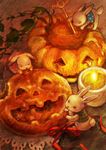  candle candlelight halloween jack-o'-lantern no_humans original stirring table tablecloth yuu_(plasm) 