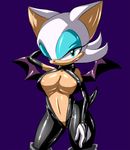  anthro areola bat big_breasts blue_eyes breasts clothed clothing female gblastman hair huge_breasts looking_at_viewer mammal navel nipple_slip rouge_the_bat rubber sega skimpy smile solo sonic_(series) spandex tight_clothing white_hair wings 