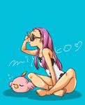  1girl digimon digimon_adventure_02 glasses inoue_miyako one-piece_swimsuit poromon purple_hair swimsuit ya 