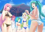  :d ahoge aqua_eyes aqua_hair ass bandeau beach_umbrella bikini black_bikini blonde_hair blue_bikini blue_eyes blue_sky bow breast_envy breasts cleavage cloud day eyewear_on_head front-tie_top green_eyes green_hair gumi hair_bow hair_ornament hair_ribbon hairclip hand_on_own_chest hatsune_miku high_ponytail jacket kagamine_rin large_breasts long_hair looking_back medium_breasts megurine_luka multiple_girls navel off_shoulder one-piece_swimsuit open_clothes open_jacket open_mouth pink_hair red_hair ribbon sf-a2_miki short_hair short_ponytail side-tie_bikini sitting sky small_breasts smile strap_gap sunglasses swimsuit twintails umbrella very_long_hair vocaloid yahako 