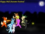  ambiguous_gender autumn celebration dancing eevee eeveelution espeon fire_breathing flareon friends frills glaceon glowing group hair_bow happy headband hi_res jolteon leafeon mid-autumn moon night night_sky nintendo outside pagan pok&#233;mon pok&eacute;mon senz star stick sylveon umbreon vaporeon video_games 