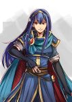  1girl armor blue_hair breastplate cape fingerless_gloves fire_emblem fire_emblem:_ankoku_ryuu_to_hikari_no_tsurugi fire_emblem:_monshou_no_nazo fire_emblem:_shin_ankoku_ryuu_to_hikari_no_tsurugi fire_emblem:_shin_monshou_no_nazo gloves long_hair looking_at_viewer marth nintendo pauldrons sheeda smile solo 