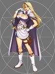  absurdres blonde_hair blue_eyes book boots breasts gloves hand_on_hip highres large_breasts long_hair looking_at_viewer ogami open_mouth original solo sword weapon 