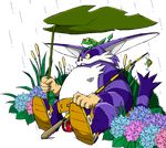  big_the_cat fishing_rod flower froggy hydrangea leaf_umbrella official_art rain sega sonic_the_hedgehog 