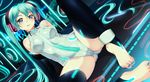  anklet aqua_eyes aqua_hair bad_id bad_pixiv_id barefoot eventh7 feet hatsune_miku hatsune_miku_(append) highres jewelry leotard long_hair sitting solo thighhighs toeless_legwear toenail_polish toes twintails vocaloid vocaloid_append 