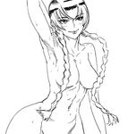  alternate_hairstyle arm_up armpits bb_(baalbuddy) blush braid breasts busujima_saeko greyscale hair_censor highschool_of_the_dead long_hair medium_breasts monochrome nude out-of-frame_censoring sketch smile solo sweat twin_braids 