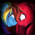  blood_splatter blue_eyes blue_fur drooling duo equine face_to_face female feral friendship_is_magic fur hair horse long_hair mammal multi-colored_hair my_little_pony pegasus pink_fur pink_hair pinkamena_(mlp) pinkie_pie_(mlp) polkadot-creeper pony purple_eyes rainbow_dash_(mlp) rainbow_hair saliva smile wings 