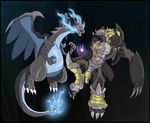  blackwargreymon charizard crossover digimon epic gen_1_pokemon mega_charizard_x mega_pokemon no_humans pokemon pokemon_(creature) source_request 