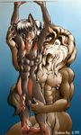  anthro balls canine dog duo feline foreplay gay karabiner licking lion male mammal nipple_piercing nipples nude penis piercing tongue 