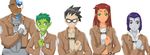  3boys beast_boy_(dc) cyborg_(dc) emblem gaiabyss multiple_boys multiple_girls paradis_military_uniform parody raven_(dc) robin_(dc) shingeki_no_kyojin starfire teen_titans 