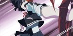  animated animated_gif black_hair jacket kill_la_kill lowres matoi_ryuuko multicolored_hair red_hair scissor scissors skirt 