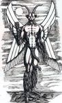  abs babylonian_mythology claws demon feathers horn hybrid male monster moon night nude open_mouth pazuzu reptile satanoy scalie sketch snake solo standing teeth toe_claws wings 