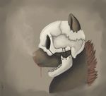  blood equine feral fur helmet horse lazybutts male mammal mask plain_background pony portrait skull skull_mask solo steam string teeth 