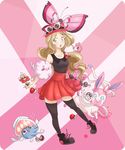  1girl blonde_hair blue_eyes flabebe inkay long_hair nintendo pokemon pokemon_(game) pokemon_xy scatterbug serena_(pokemon) spewpa spritzee swirlix sylveon vivillon 