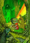  crocodilian cyclops famicom forest game_console iguana_(animal) lizard monster mushroom nature one-eyed original playing_games red_hair snail television tree_stump uetsuji_shotaro_(ua2g) video_game 