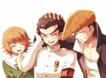  armband black_hair brown_hair crying danganronpa danganronpa_1 fujisaki_chihiro grin ishimaru_kiyotaka long_hair male_focus medal multiple_boys oowada_mondo otoko_no_ko smile sun_trial uniform white_gakuran 