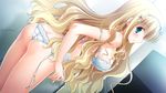  3-nin_iru! blonde_hair blue_eyes blush bra game_cg garter_belt kuga_valencia_reiri long_hair panties riffraff suzui_narumi underwear undressing 