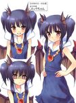  animal_ears blush dragon_ears dragon_girl dragon_lord's_great-grandson dragon_quest dragon_quest_ii dragon_wings dress empty_eyes genderswap genderswap_(mtf) grin hands_on_hips jewelry necklace pendant purple_hair red_eyes short_hair smile solo translated twintails wings yana_(altrouge-09) 
