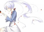  dress feng_ze long_hair petals ponytail rwby weiss_schnee white_hair 