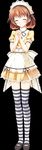  1girl brown_hair eyes_closed game_cg highres inui_yuki kimishima_ao long_image maid otome_ga_tsumugu_koi_no_canvas short_hair solo striped striped_legwear striped_thighhighs tall_image thighhighs 