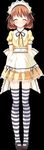  1girl brown_hair eyes_closed game_cg highres inui_yuki kimishima_ao long_image maid otome_ga_tsumugu_koi_no_canvas short_hair solo striped striped_legwear striped_thighhighs tall_image thighhighs 