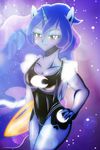  anthrofied blue_eyes blush breasts cleavage clothed clothing cutie_mark equine female friendship_is_magic hair hand_on_hip horn horse long_hair mammal my_little_pony pony princess_luna_(mlp) ruhisu smile swimsuit winged_unicorn wings 
