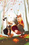  bundle canine cape fall forest fox fox_&amp;_brownsugar grey_eyes lantern leaves mammal red_eyes red_fox sticks trail tree 