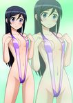  aragaki_ayase black_hair blush cleavage_cutout frown hair_between_eyes highres kenken long_hair navel ore_no_imouto_ga_konna_ni_kawaii_wake_ga_nai purple_swimsuit slingshot_swimsuit solo swimsuit zoom_layer 