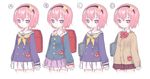  adapted_costume alternate_costume backpack bag bow cardigan hairband heart jacket kiira komeiji_satori neckerchief pink_hair plaid plaid_skirt purple_eyes randoseru school_uniform serafuku shirt shoulder_bag skirt solo third_eye touhou 