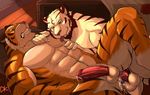  abs anal anal_penetration anthro anus balls beard bed biceps big_balls big_muscles big_penis blue_eyes body_markings brown_fur butt claws clenched_teeth couple cum cum_in_ass cum_inside cum_on_penis cum_string drks duo erection eyes_closed facial_hair fangs feline fur gay grin gripping holding humanoid_penis jick leaking legs_up licking lying male mammal markings muscles nude on_back on_side orgasm pec_grasp pecs penetration penis pillow pink_nose precum raised_leg red_penis sex smile spread_legs spreading stripes teeth tiger toned tongue tongue_out vein veiny_penis warm_colors white_tiger 