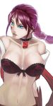  aqua_eyes braid breasts bustier c.l.u. choker cleavage collarbone dice earrings highres jewelry large_breasts looking_away mabinogi mabinogi_heroes purple_hair solo 