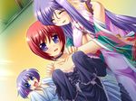  3girls blue_eyes chouhi game_cg katagiri_hinata koihime_musou kouchuu lili multiple_girls purple_hair riri 