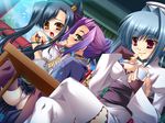  3girls blush character_request chouryou_(shia) game_cg kan&#039;u kan'u koihime_musou multiple_girls table yatsuha_kanan 