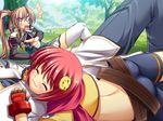  1boy 2girls bachou brown_hair cg chouhi eyes_closed game_cg koihime_musou multiple_girls ponytail yatsuha_kanan 