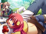  1boy 2girls bachou brown_hair cg chouhi game_cg koihime_musou multiple_girls pink_eyes ponytail purple_eyes yatsuha_kanan 