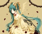  aqua_eyes aqua_hair aya_(naocat) bad_id bad_pixiv_id blush bow bowtie dress hair_bow hair_ribbon hatsune_miku long_hair ribbon solo twintails very_long_hair vocaloid wings 