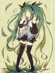  bad_id bad_pixiv_id closed_eyes detached_sleeves green_hair hatsune_miku headphones highres kanamori_mao legs long_hair necktie skirt solo thighhighs twintails very_long_hair vocaloid 