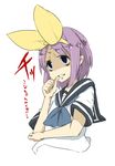  bags_under_eyes biting highres hiiragi_tsukasa lucky_star purple_hair ryouou_school_uniform school_uniform serafuku solo thumb_biting translated yandere zukaketawagase 