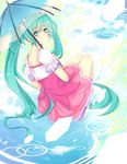  allenkung1 aqua_eyes aqua_hair dress hatsune_miku long_hair looking_back melt_(vocaloid) smile solo twintails umbrella very_long_hair vocaloid 