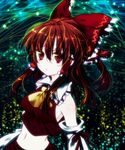  bad_id bad_pixiv_id bare_shoulders bow brown_eyes brown_hair detached_sleeves expressionless hair_bow hakurei_reimu large_bow midriff navel ribbon riichu solo touhou 