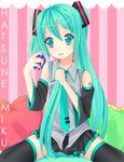  aqua_eyes aqua_hair bad_id bad_pixiv_id cutting_hair hatsune_miku highres hitsukuya long_hair necktie scissors severed_hair sitting skirt solo symbol-shaped_pupils thighhighs twintails very_long_hair vocaloid zettai_ryouiki 