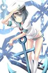  anchor arm_support bad_id bad_pixiv_id black_hair blue_eyes hat jpeg_artifacts kneehighs leaning_forward murasa_minamitsu no_pants panties sailor sailor_collar sailor_hat samegami short_hair socks solo striped striped_panties touhou underwear 