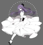  dress formal full_body half_updo inazuma_eleven inazuma_eleven_(series) kudou_fuyuka long_dress long_hair purple_eyes purple_hair shoes simple_background solo thighhighs tsumi_guilty 