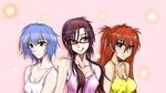  :q ayanami_rei bad_id bad_pixiv_id blue_eyes blue_hair breasts brown_hair camisole cleavage covered_nipples evangelion:_2.0_you_can_(not)_advance glasses hairband highres k2 long_hair makinami_mari_illustrious medium_breasts multiple_girls neon_genesis_evangelion rebuild_of_evangelion red_eyes shikinami_asuka_langley short_hair souryuu_asuka_langley tongue tongue_out twintails upper_body 